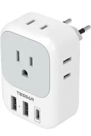Tessan Travel Plug Adapter USB C,International Plug Adapter W/4 AC Outlets & 3 U