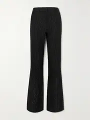 [Alessandra Rich] Alessandra Rich - Pinstriped Metallic Wool-blend Twill Flared Pants - Black - IT36 IT 36 Black