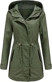 [WUANDIXFA] Jackets for Women Long Sleeve Long Coat with Pocket Outdoor Lightweight Windbreaker Hooded Rain