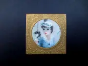 Unused Hallmark Xmas Greeting Card by Huldah ~ Pretty Young Lady in Blue Dress