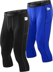 [Runhit] 3/4 Mens Compression Pants Leggings Tights Sport Shorts Baselayer Cool Dry