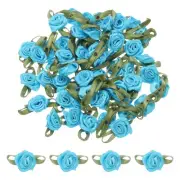 80 Pcs Blue Mini Roses Bow 15mm Ribbon Roses for Appliques Crafts
