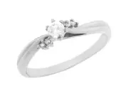 10k or 14k White Gold Round CZ Promise Ring with Round Accents on Sides