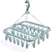 Clothes Drying Rack, Portable Plastic Socks Hanger, 32 Pegs Folding Peg Airer, Laundry Dryer Rack, Antirust Underwear Peg Hanger with Clips for Outdoor Household, Drip Hanger for Lingerie