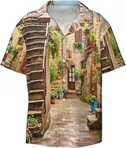 [EdWal] Italy Tuscan Print Men's Print T Shirts Short Sleeve Polo Shirts Casual Summer Beach Shirt for Men