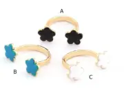 Flower Adjustable Ring Hammered Enamel Filled-Shiny Gold Plated Brass 6-8us 4179