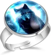 [FVQL] Ring for Women Girls, Wolf Animal, 0.67inch/1.7cm, Glass, glass
