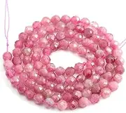 Pink Tourmaline Beads, Natural Faceted Stone Loose Bead 4mm Length of 15 inch for Jewelry Charm Making Deco as Gift…