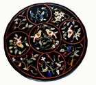 30" black Marble Dining Coffee corner Center Table Top inlay antique pair bird