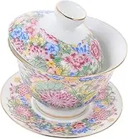UTHCLO 1set Painted Ceramic Teacups Chinese Traditional Tea Bowl with Elegant Floral Design Lightweight and Heat-Resistant for Home Entertaining Special Occasions