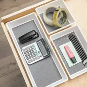Addis Premium Tidy Drawer Soft Base Storage Boxes, White Grey, Set of 3