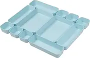 Backerysupply Set Of 12 Blue Color Plastic Desk Drawer Organizers For Makeup Bathroom Office Kitchen Vanity Drawer Storage Box Container