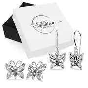 Boxed Solid 925 Signature Silver Butterfly 2 Earrings Set