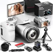[NBD] 64MP Digital Camera，4K Vlogging Camera for YouTube with 3’’ Flip Screen,16X Digital Zoom,WiFi& Autofocus,Cameras Mic&Tripod,2 Batteries, 32GB TF Card，DSLR Camera (White)