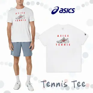 Asics 短袖上衣 Tennis Tee 男款 白 紅 寬鬆 短T T恤 印花 網球 2041A253100