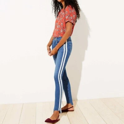 NWT Ann Taylor LOFT Side Trim stripe Skinny Jeans Size 0/25 denim pants jegging