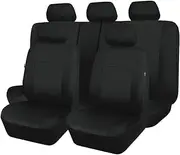 Flying Banner Car Seat Covers Protectors Full Set Flat Cloth Universal Fit with Airbag Compatible Rear Split (Black)