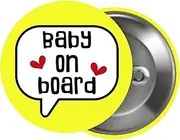 [EMUWorks] Baby on Board Pin Button Badge - Yellow Baby Badge for Pregnancy Announcement, Baby Shower, Cool Stuff, Gender Reveal - 2.32 in (59 mm) Pinback Travel Accessory with Speech Bubble and Heart, Small,