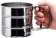 AIMALL Stainless Steel Mesh Flour Sifter, 6.10 x 3.74 Inches, Mechanical Baking Icing Sieve Strainer Cup, Sugar Shaker for Baking, Easy-to-Clean Sifter for Flour, Sugar, and Powdered Ingredients