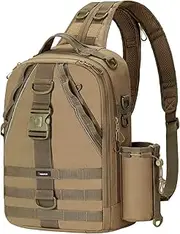 Piscifun Fishing Tackle Bag - Fishing Gear Storage Backpack for Men and Women, Multifunctional Sling Fishing Bag with Rod Holder Khaki Large