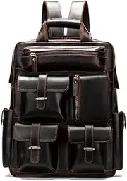 [HAMKVBPR] Men's Backpack Mens Leather Backpack School Rucksack Casual Hiking Travel College Bag Rucksack for Men(Dark Coffee)