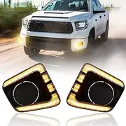 GEEGEETOP Switchback White/Amber LED Front Fog Lamp DRL Amber Sequential Turn Signal Light Compatible with Toyota Tundra Front Fog Bumper Light Replacement Front OEM Bumper Trim