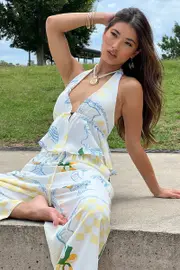 Yellow Abstract Halter Top Sleeveless - Size 16XL, Women's Top