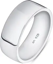 [Amberta] Solid 925 Sterling Silver Mens Wedding Ring Band | 5 6 8 mm Wide Thumb Court Shape Polished Silver Ring for Men