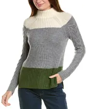 Forte Cashmere Colorblocked Funnel Neck Wool & Cashmere-Blend Sweater