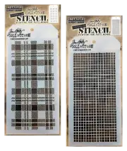 Tim Holtz Layering Stencils Plaid & Linen Thread Patterns Stampers Anonymous Set
