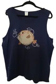 Sleeveless T Shirt Adult XL Blue Fish Blowing Bubbles Navy Blue