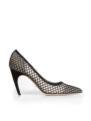 Black Fish Net Suede Trim Pumps