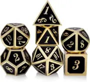 Black Gold and Gold Number 7 die Metal Polyhedral Dice Set with Metal Box