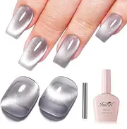 Imtiti Glass Silver Cat Eye Gel Nail Polish with Magnet, Holographic Glitter Shimmer Translucent UV Gel Polish for Nail Art Soak Off UV LED