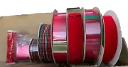 Mixed Lot of Ribbon, 4 Large Rolls Red Velvet, 2 Red Plaid & 1 Red Foil 20 Feet