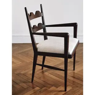 中古椅子設計師復古實木餐椅家用扶手休閑靠背椅布藝書桌椅侘寂椅