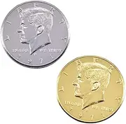 Enjoyer Double Sided Coin 2-Headed Half Dollar Coin Magic Tricks Coin Magic Gimmick Illusion Props Stage Accessories (Silver Head + Golden Head, Copy Coin)