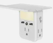 Wall Outlet Extender with LED Night Light and Built-in Shelf 2 USB Charg Ports