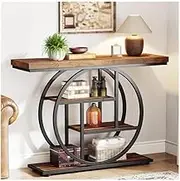 Entryway Table Console Table, Entryway Table with Circle Base, Tables with Storage Shelves for Living Room Hallway Table(Rustic Brown)