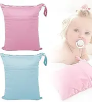 Pack of 2 Waterproof Cloth Nappies Wet Bags Large Changing Bag Wet Bag Reusable Wet Dry Cloth Nappy Bag with Zip for Baby Travel On the Go Light Blue Pink