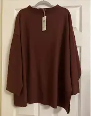 NWT $298 Eileen Fisher Brownstone Boiled Wool Funnel Neck Box-Top 1X 2X 3X