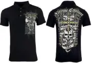 Xtreme Couture Men's Polo Shirt PIERCED Skull Cross White S-3XL