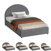 ALFORDSON Single Size Bed Frame with Padded Headboard, Gas Lift Bed Frame with Storage, Grey Fabric