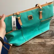 Dooney & Bourke Helena Turquoise Blue Pebbled Leather Zip Top Shopper Tote Bag
