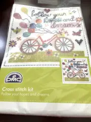 Creative World DMC Cross Stitch Kit “Follow Your Hopes And Dreams “ NIP Bicycle