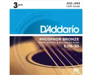 D'Addario EJ16-3D Phosphor Bronze Acoustic Guitar Strings, Light - 3 Sets