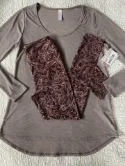 Lularoe Outfit Lynnae Top Medium Plum Mauve & OS Leggings Burgundy Damask Scroll