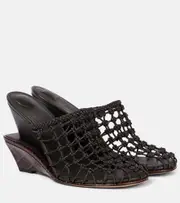 [Jacquemus] Jacquemus Double 110 woven leather wedge mules AU 7 black