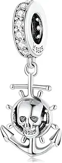 [Teleye] Travel Around the World, Skull Pirate Ship Charm 925 Sterling Silver Charm Fits For Pandora Bracelet, European Charms Bracelet, Women Gift, Silver, zircon gemstone
