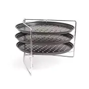 Pizza Baking Set with 3 Pizza Pans and Pizza Rack, Non-stick Perforated Pizza